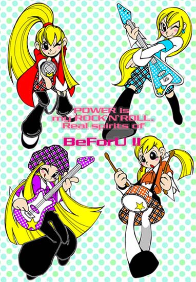 4girls, :o, ;p, band_(music), bemani, black_eyes, blonde_hair, blush_stickers