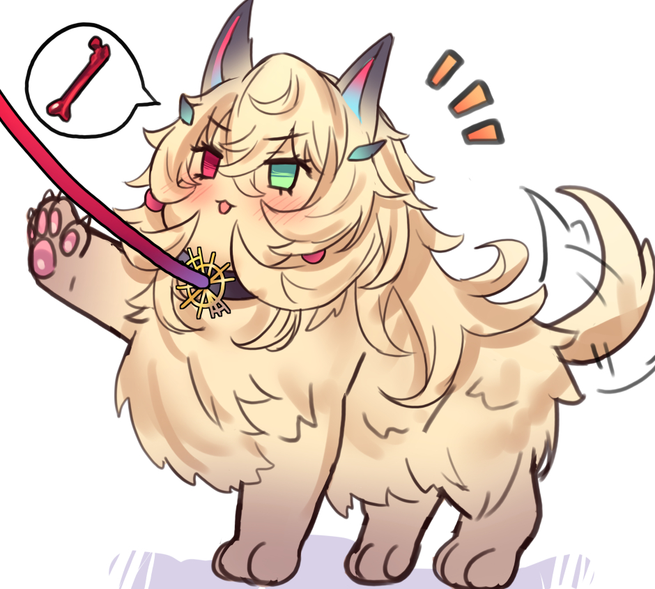 1girl, absurdly_long_hair, afterimage, animal_ears, animalization, blonde_hair, bone, dog