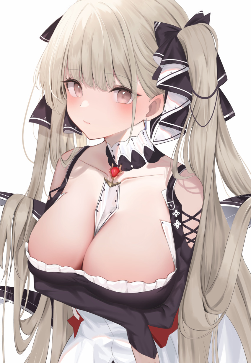 1girl, absurdres, arms_under_breasts, azur_lane, bare_shoulders, between_breasts, black_dress, breasts