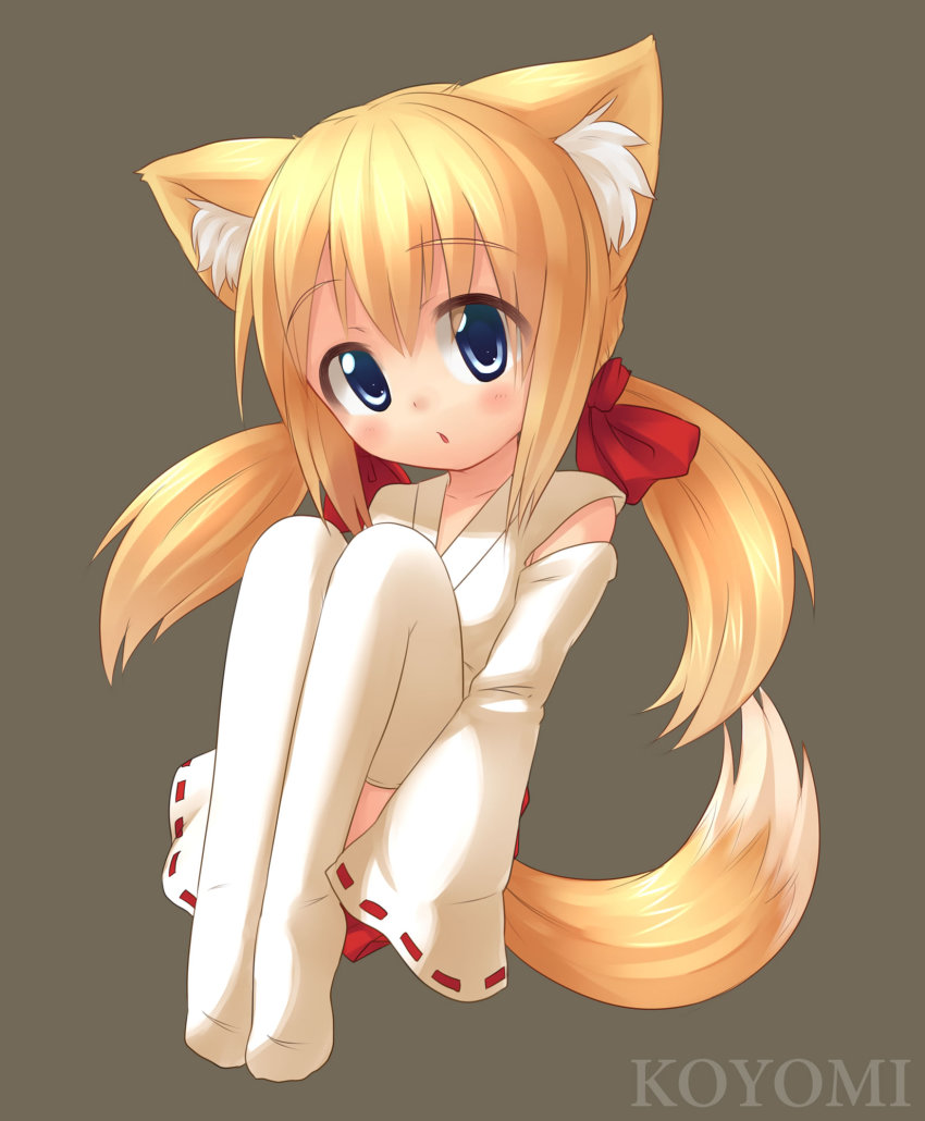 1girl, :o, animal_ears, blonde_hair, blue_eyes, detached_sleeves, female_focus, flat_chest
