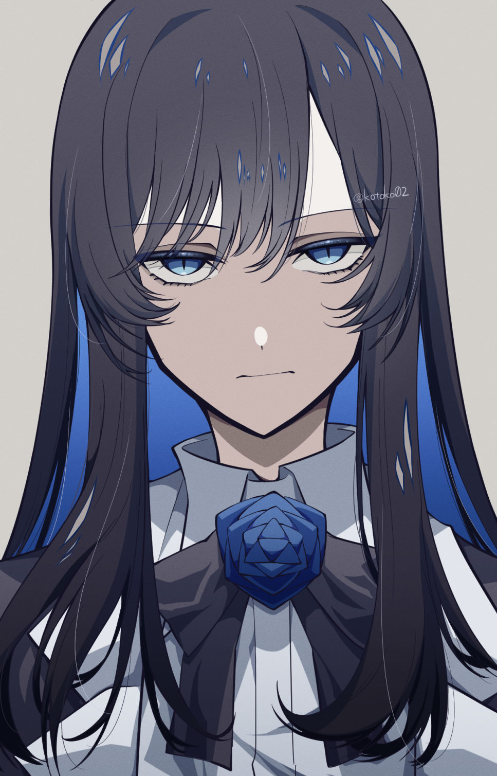 1girl, ado_(utaite), black_hair, grey_background, highres, kotoko0, long_hair, solo