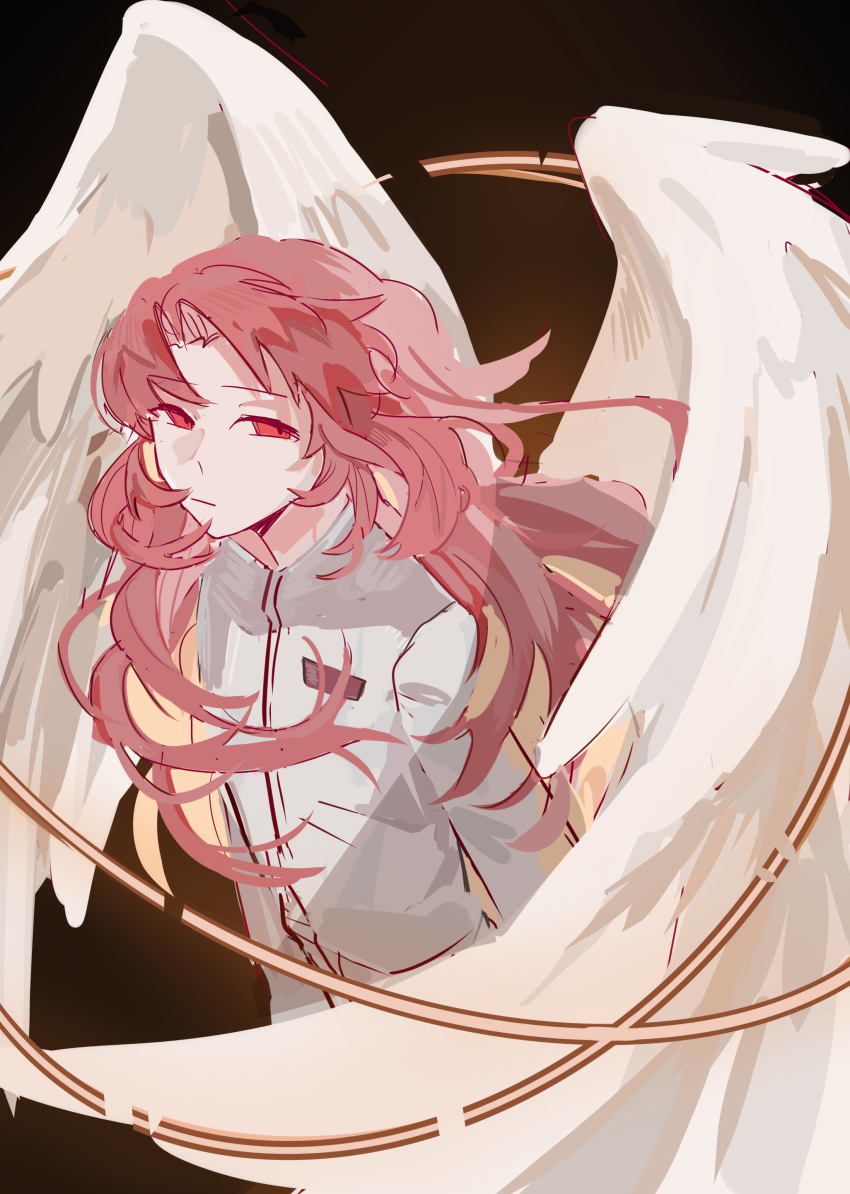 1boy, absurdres, aitangguodexiaogui842, angel_wings, chinese_commentary, closed_mouth, feathered_wings, feathers