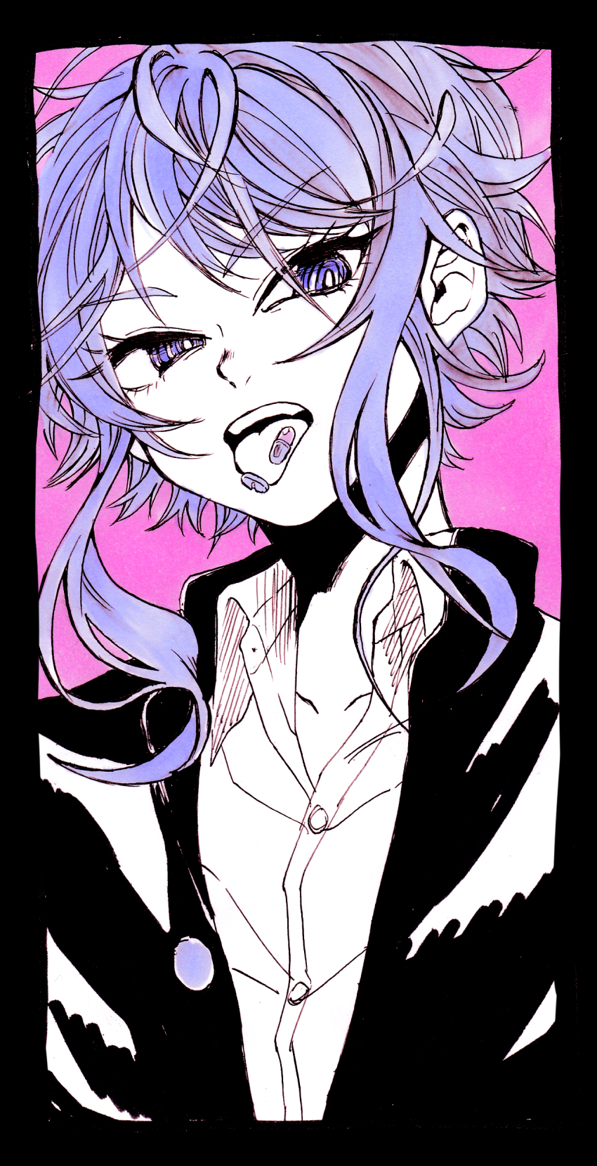 1boy, alternate_costume, alternate_hair_color, amemura_ramuda, black_border, border, gakuran, highres