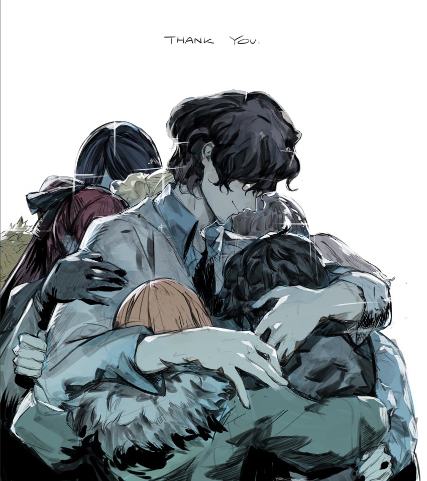 4boys, 5girls, amamiya_ren, billy_kametz, black_hair, black_jacket, blonde_hair, blue_shirt