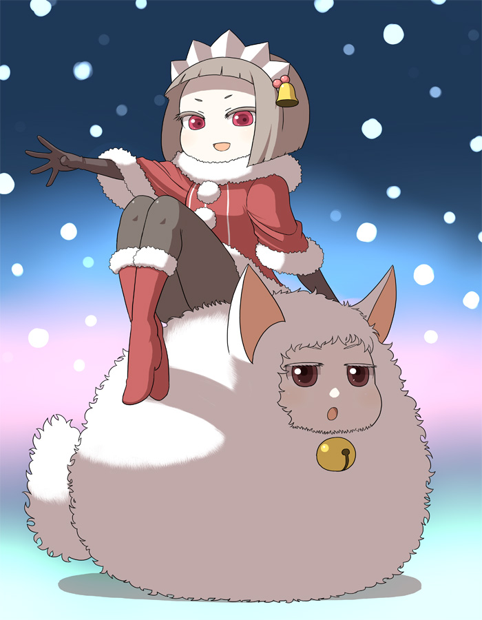 1girl, alternate_costume, animal_ears, bell, boots, brown_eyes, elbow_gloves, female_focus