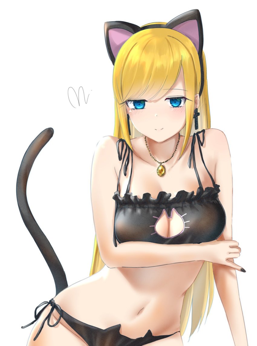 1girl, alice_(shinigami_bocchan_to_kuro_maid), alice_lendrott, animal_ears, bare_arms, bare_legs, bare_shoulders, blonde_hair