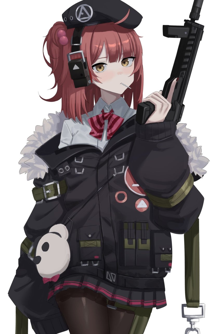1girl, a_iri_a, ahoge, beret, collared_shirt, dress_shirt, girls'_frontline, gun