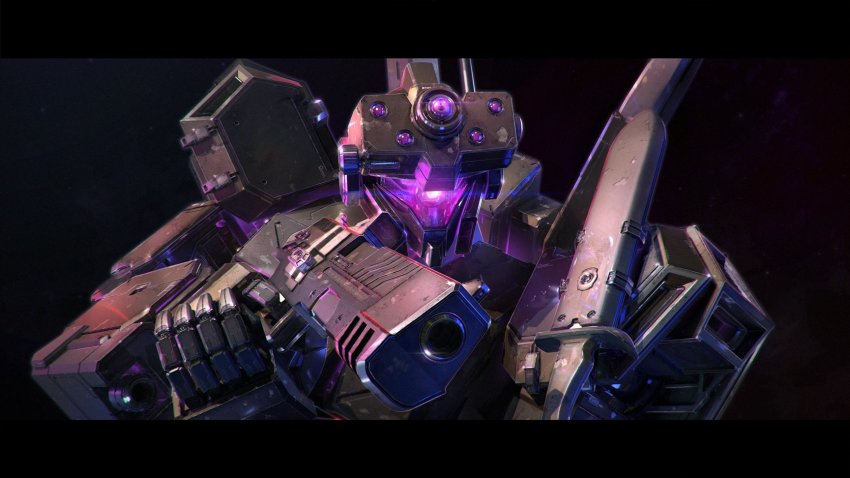 3d, glowing, gun, gundam, gundam_unicorn, handgun, highres, holding