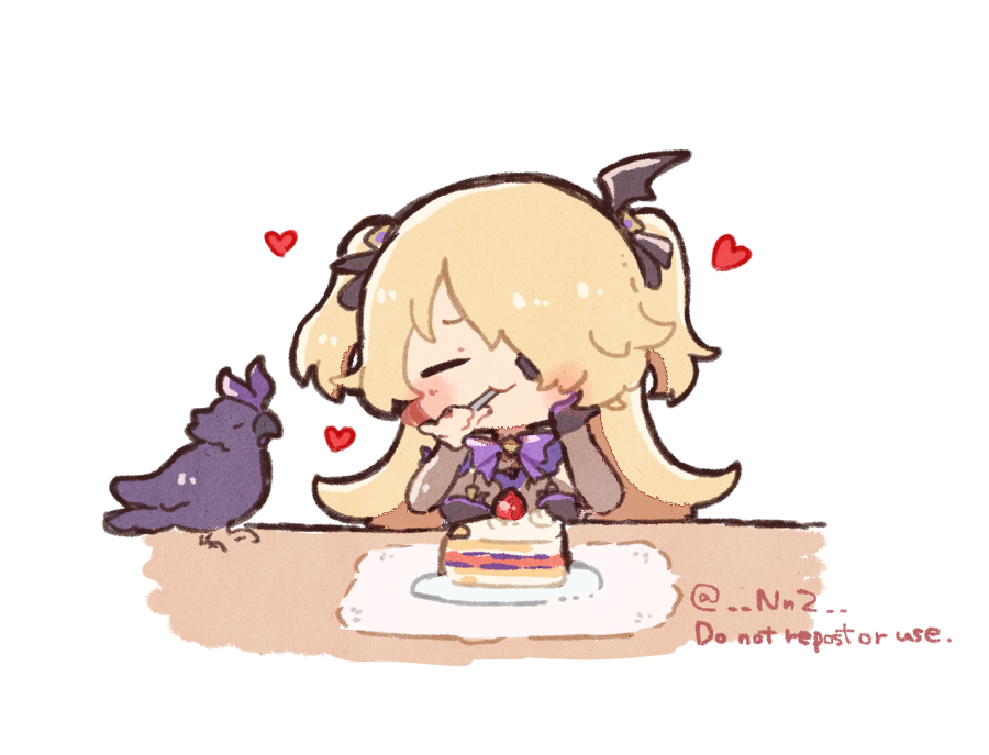 bird, birthday, birthday_cake, blonde_hair, blush, cake, chibi, closed_eyes