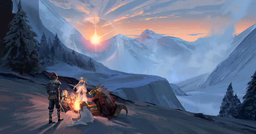 armor, cape, character_request, chest_armor, closed_eyes, cloud, cloudy_sky, crosier