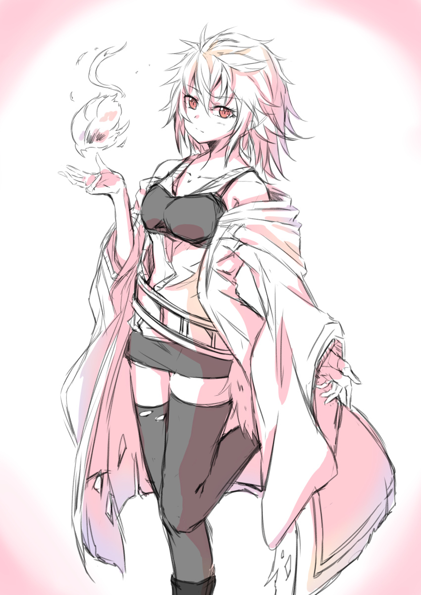 1girl, absurdres, bare_shoulders, belt, bra, collarbone, duel_monster, fireball