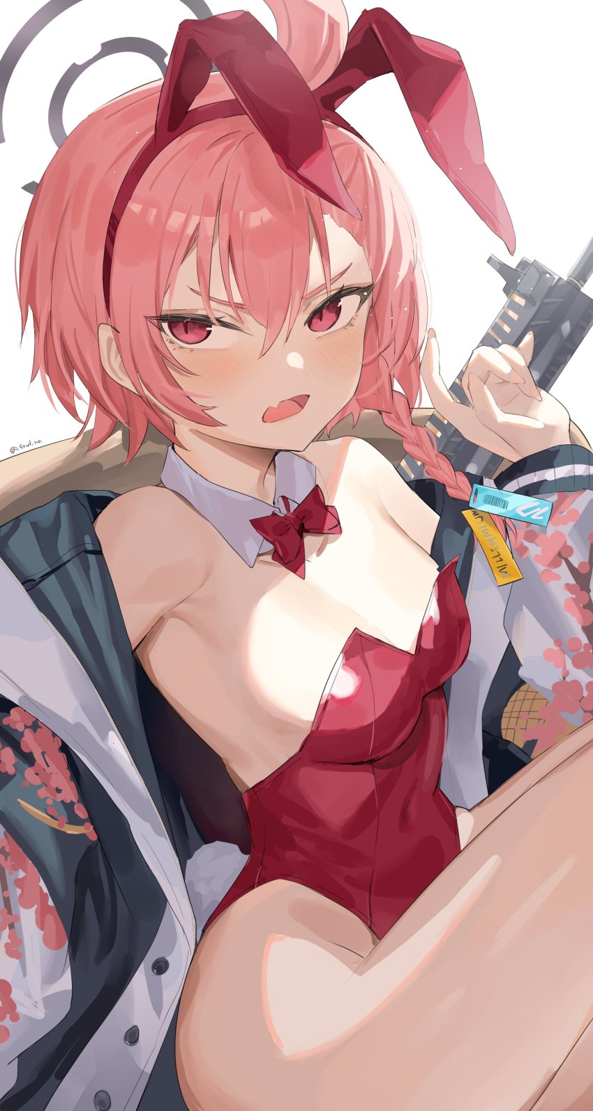 1girl, absurdres, animal_ears, armpit_crease, bare_shoulders, blue_archive, bow, bowtie