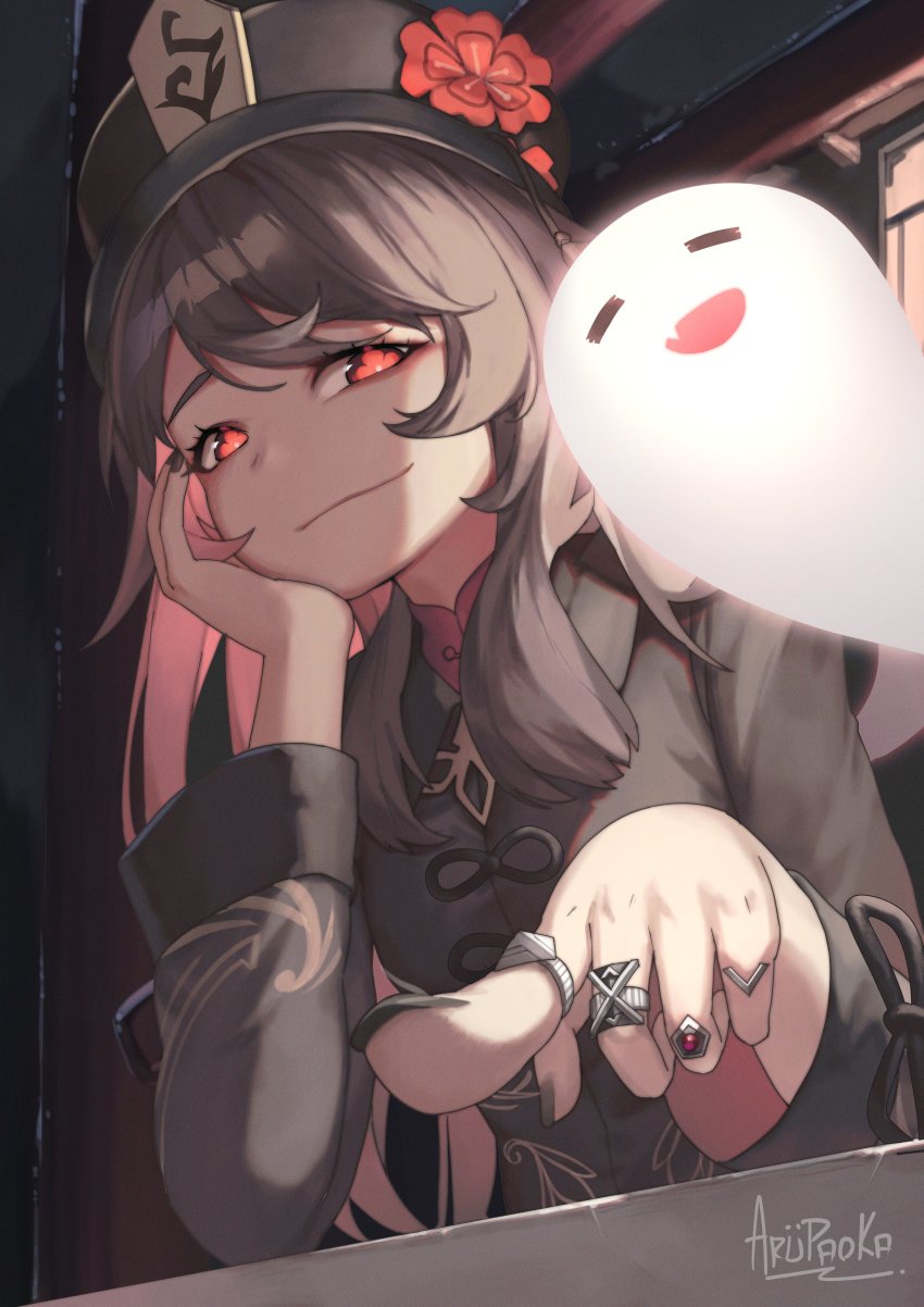 1girl, absurdres, arupaoka, black_nails, brown_hair, chinese_clothes, coat, flower