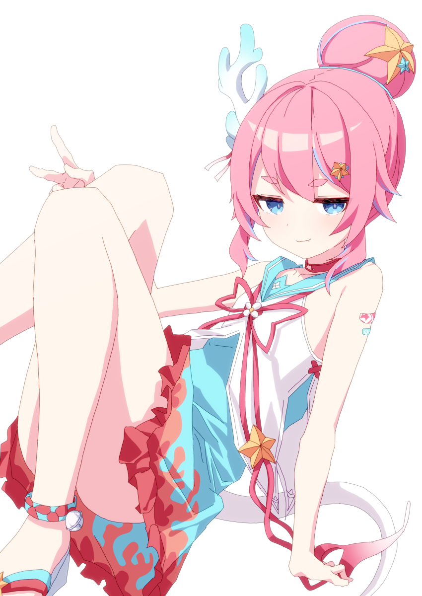 1girl, arm_support, bad_id, bad_pixiv_id, bandaid, bandaid_on_arm, bare_arms, bare_shoulders