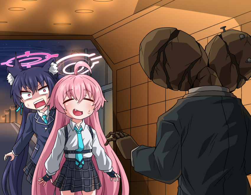 1boy, 2girls, absurdres, artworks/97964735, blue_archive, highres, hoshino_(blue_archive), maestro_(blue_archive)