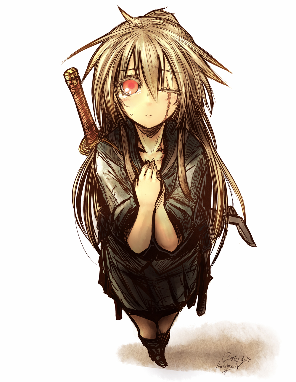 1girl, brown_hair, female_focus, from_above, full_body, hatamoto_(kotoba), highres, hinomaru_(kotoba)