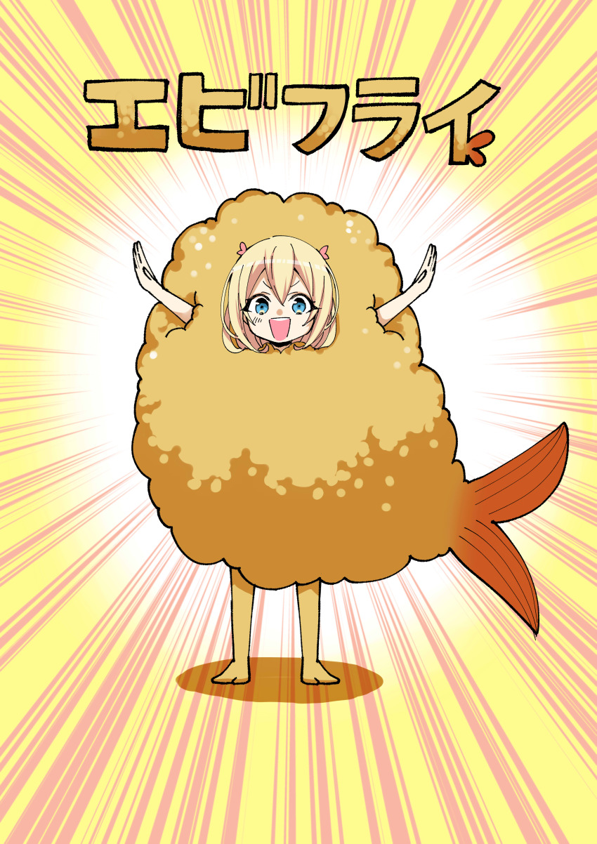 1girl, absurdres, charlotte_zenfis, food, hands_up, highres, japanese_text, multicolored_background