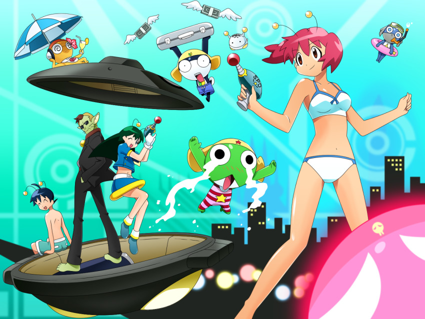antennae, bikini, dororo_(keroro_gunsou), giroro, hinata_fuyuki, hinata_natsumi, keroro, keroro_gunsou