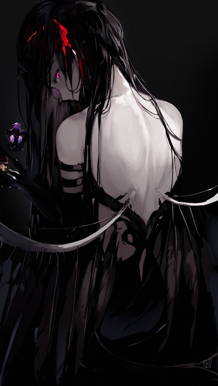 1girl, akemi_homura, akuma_homura, back, back_focus, backless_dress, backless_outfit, bare_shoulders