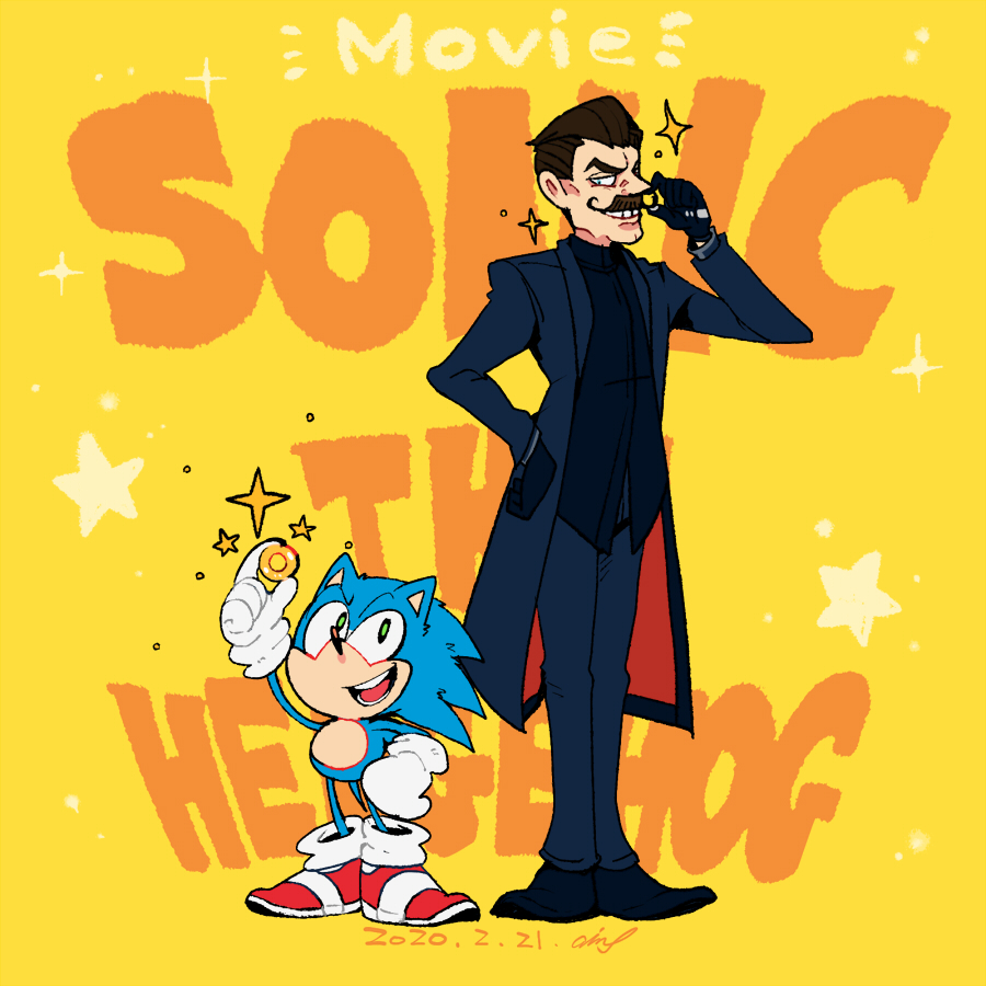 2boys, aimf, animal_ears, animal_nose, arm_up, artist_name, black_coat, black_footwear