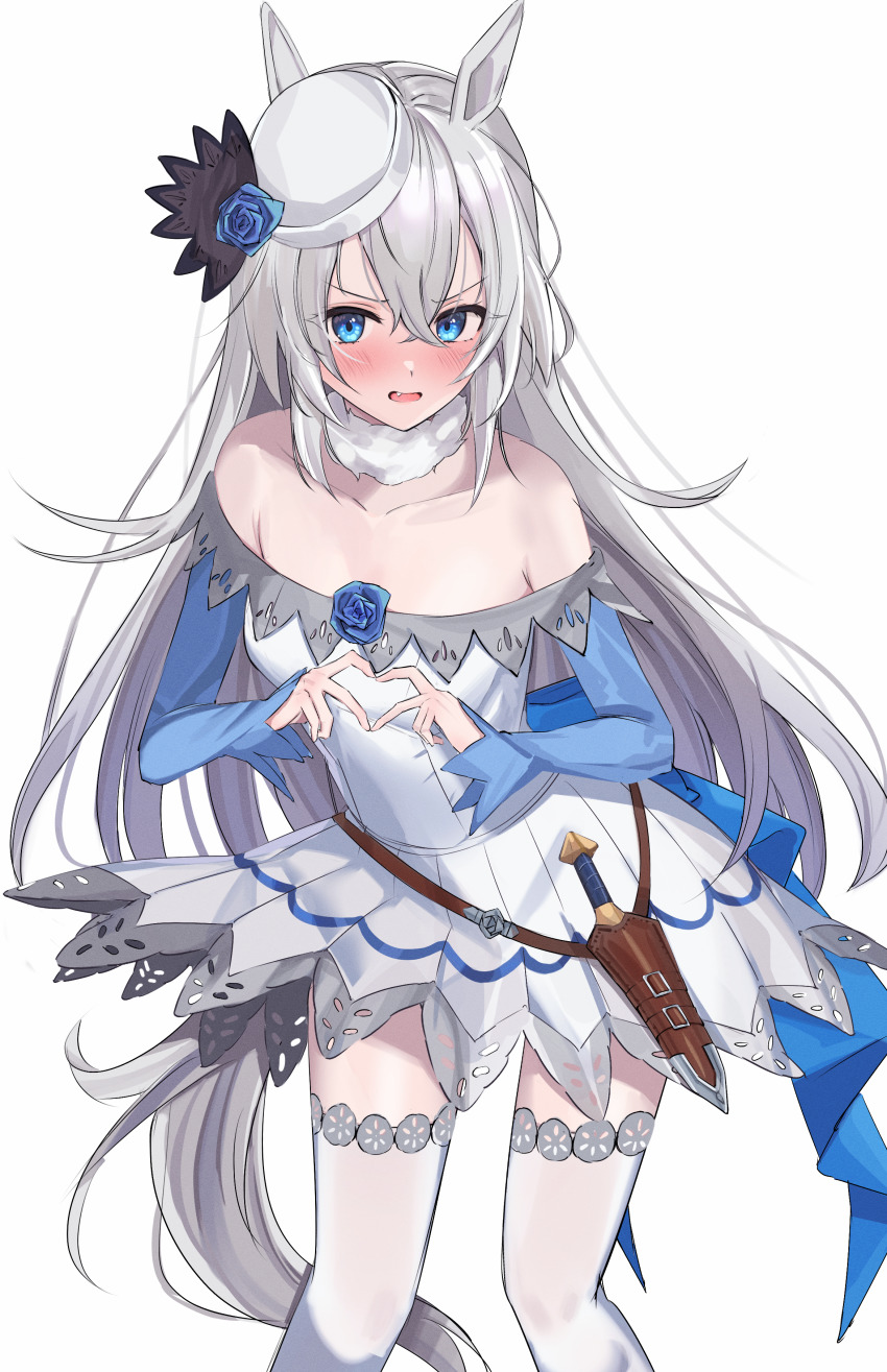 1girl, absurdres, animal_ears, bare_shoulders, belt, blue_eyes, blush, brown_belt