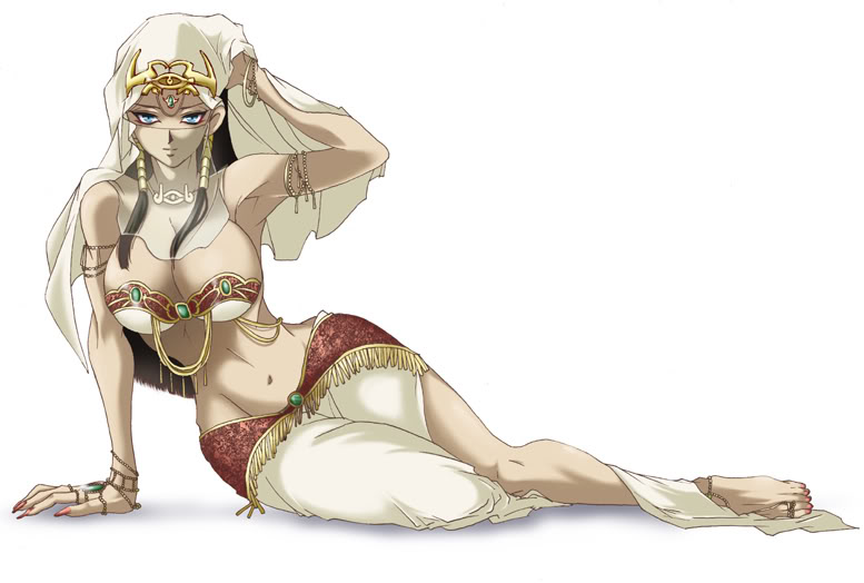 1girl, ancient_egyptian, anklet, arm_support, artist_request, barefoot, barefoot_sandals_(jewelry), black_hair, blue_eyes, breasts, curvy, dark-skinned_female, dark_skin, eyeshadow, feet, female_focus, fingernails, hip_focus, huge_breasts, ishizu_ishtar, jewelry, large_breasts, leaning, long_fingernails, long_hair, lying, makeup, midriff, nail_(hardware), nail_polish, on_side, pink_nails, sandals, smile, solo, toe_ring, toes, veil, wide_hips, yu-gi-oh!, yu-gi-oh!_duel_monsters
