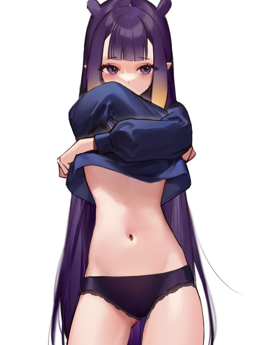 1girl, black_panties, blue_sweater, blunt_bangs, duplicate, gluteal_fold, highres, hololive