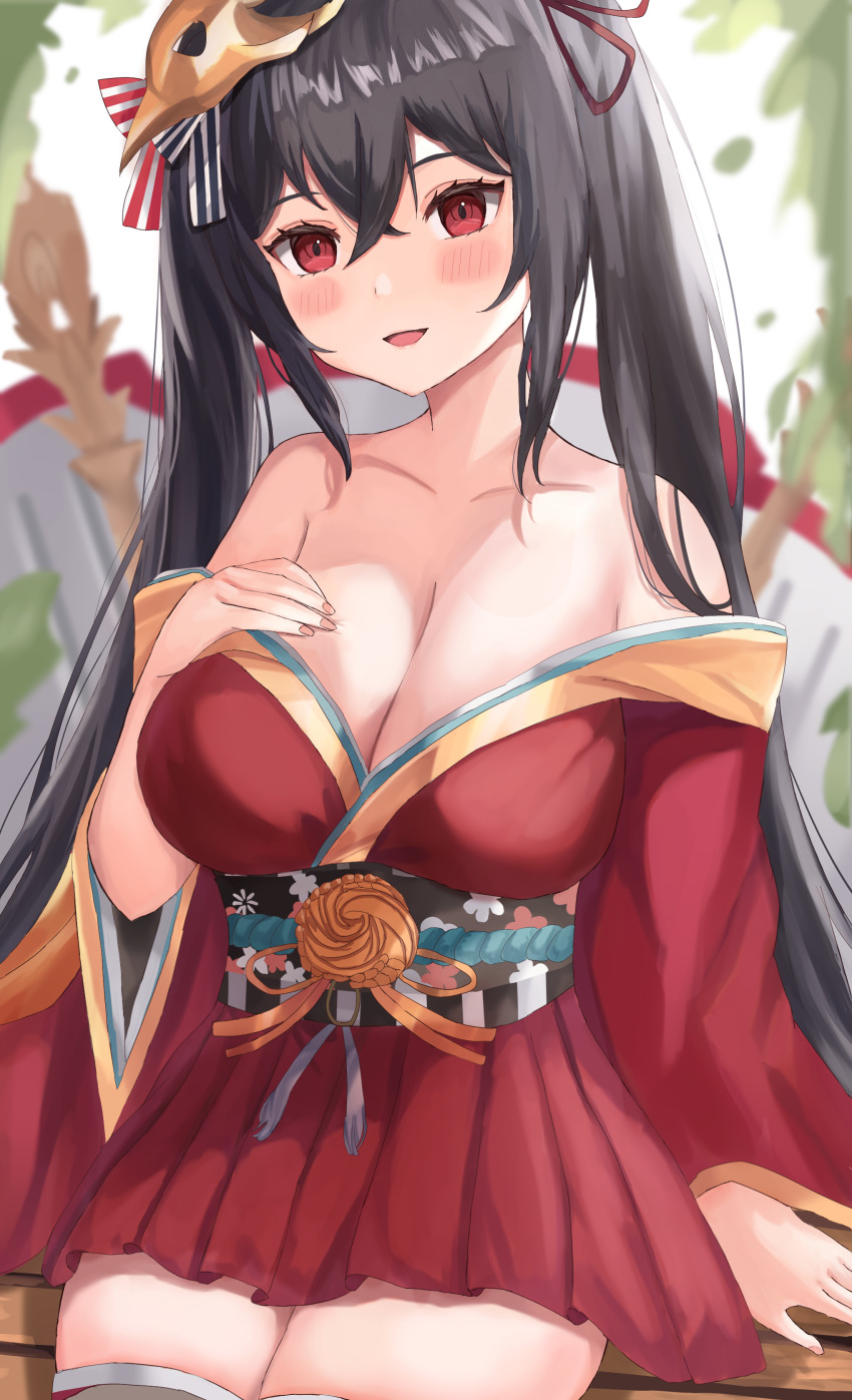 1girl, absurdres, asymmetrical_breasts, azur_lane, bare_shoulders, black_hair, breasts, cleavage