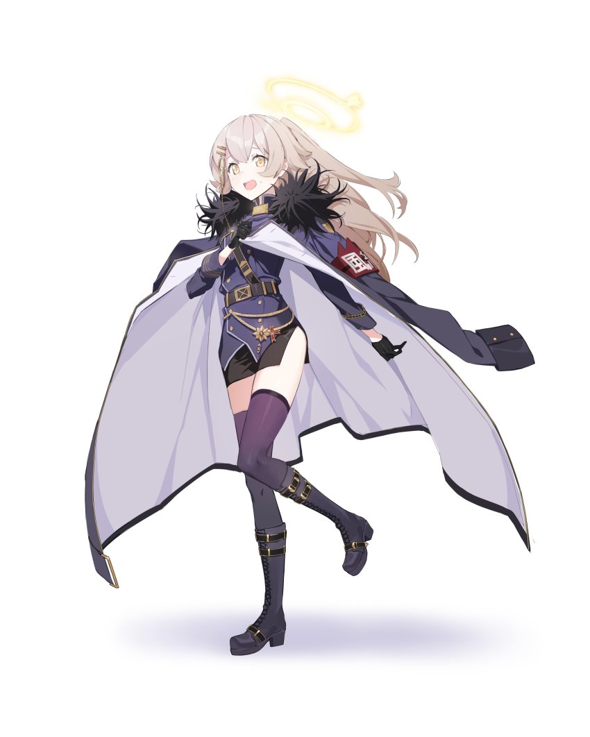 1girl, absurdres, aiguillette, armband, belt_boots, black_gloves, black_skirt, blue_archive