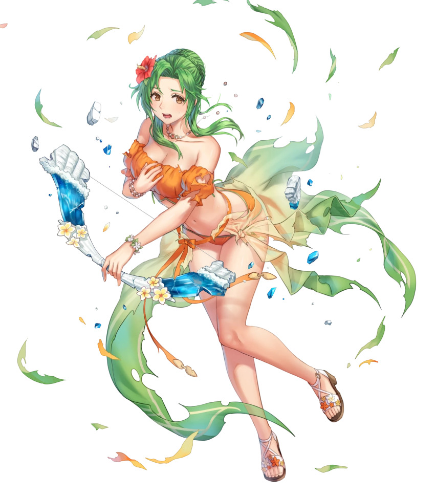 1girl, adapted_costume, anbe_yoshirou, bare_shoulders, bikini, bow_(weapon), bracelet, breasts