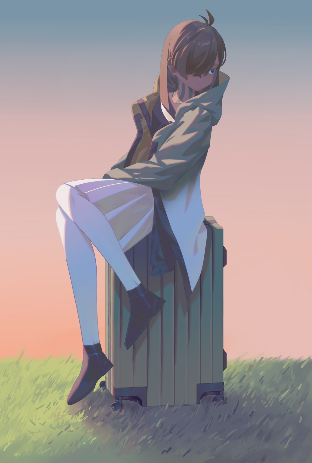 1girl, arknights, black_footwear, black_hair, black_shirt, blue_eyes, dark-skinned_female, dark_skin