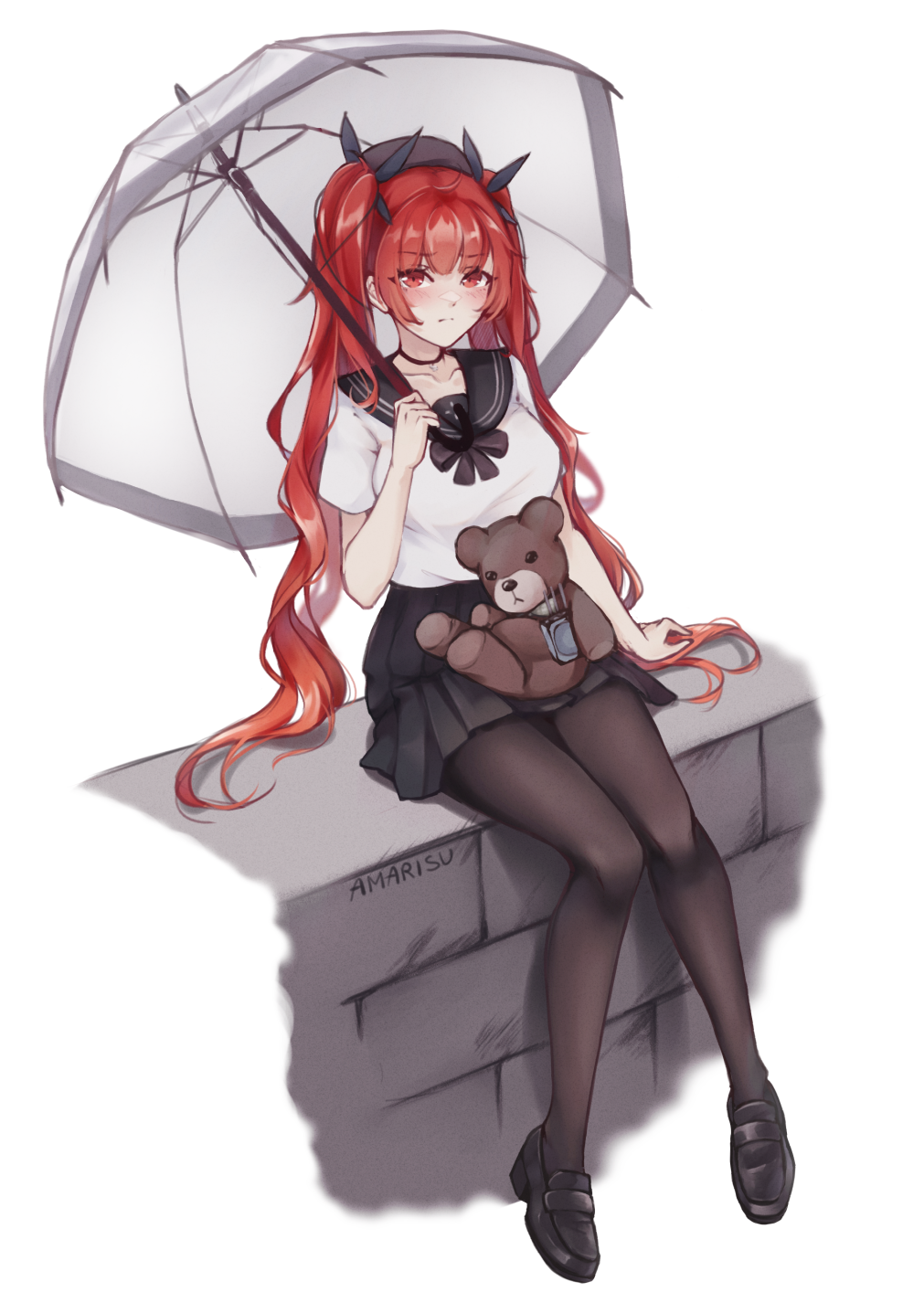 1girl, amarisuu, artist_name, azur_lane, black_collar, black_pantyhose, black_shoes, black_skirt