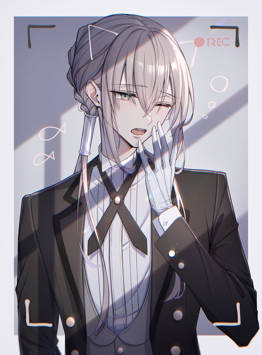 >_o, 1boy, absurdres, bambi-25, bedivere_(fate), bedivere_(silver_butler)_(fate), black_jacket, butler
