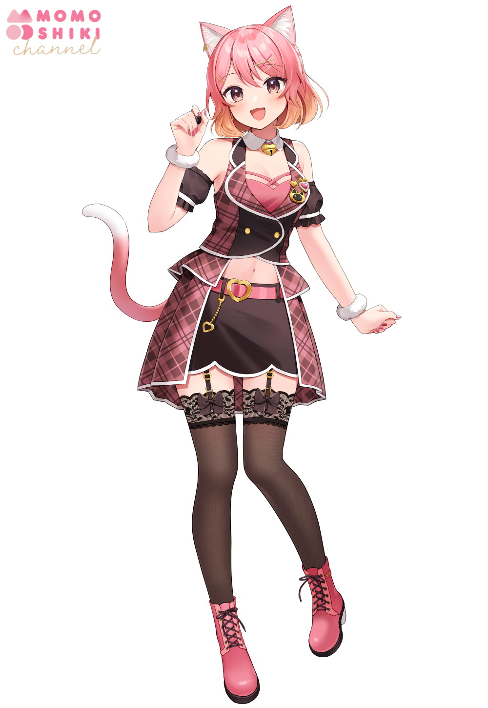 1girl, animal_ears, ankle_boots, arm_at_side, bell, boots, brown_eyes, cat_ears