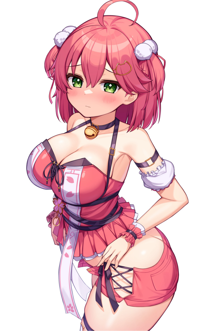 1girl, ahoge, ass, bell, black_choker, blush, breasts, butt_crack