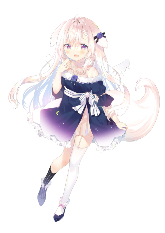1girl, :d, ahoge, animal_ears, asymmetrical_legwear, black_dress, black_shoes, black_thighhighs