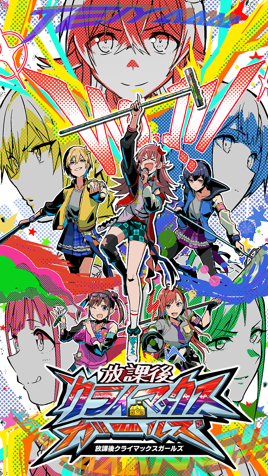 5girls, arisugawa_natsuha, black_hair, blonde_hair, blue_jacket, brown_hair, commentary_request, gundam_extreme_vs._2