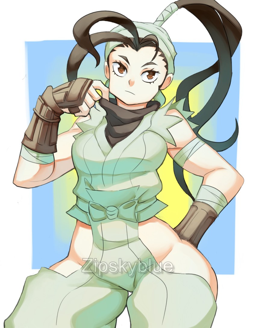 1girl, absurdres, black_hair, breasts, brown_eyes, high_ponytail, highres, ibuki_(street_fighter)