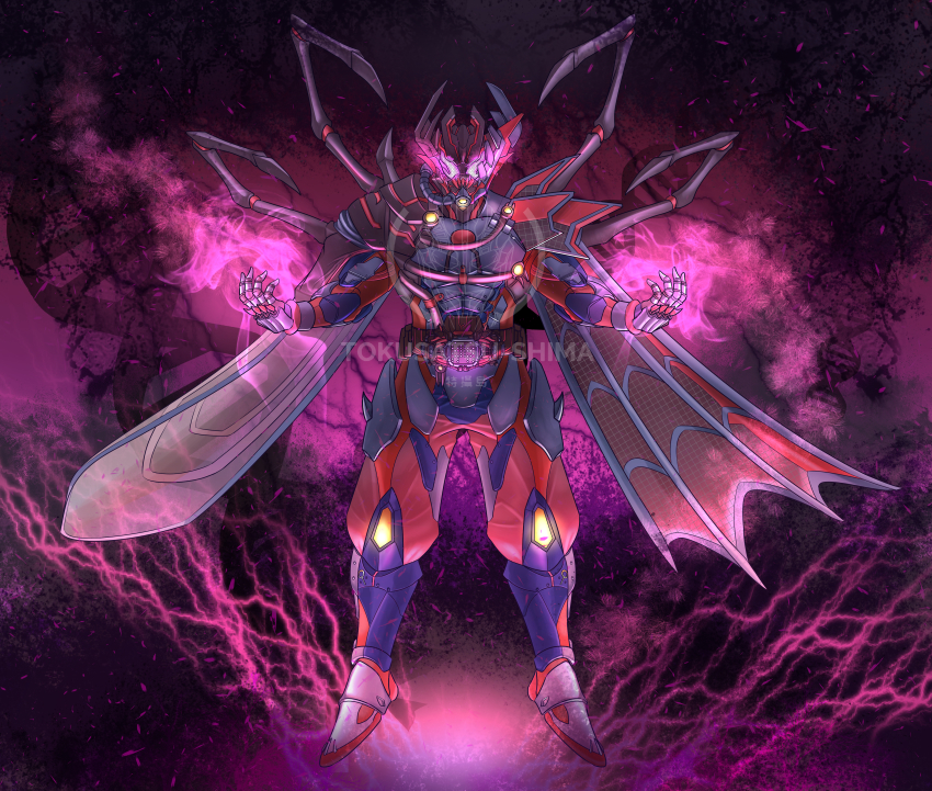 1boy, absurdres, alternate_universe, armor, armored_boots, artist_name, asymmetrical_armor, asymmetrical_horns