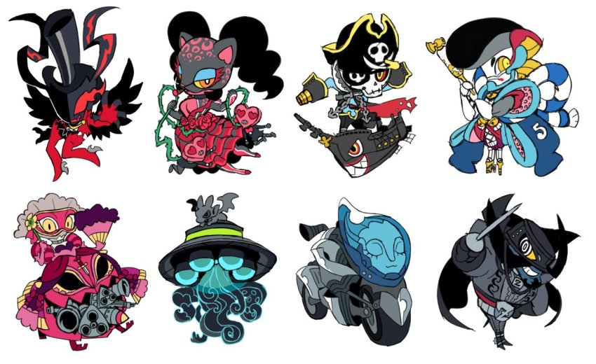 arsene_(persona_5), captain_kidd_(persona_5), carmen_(persona_5), dress, goemon_(persona_5), gun, hat, joanna_(persona_5)