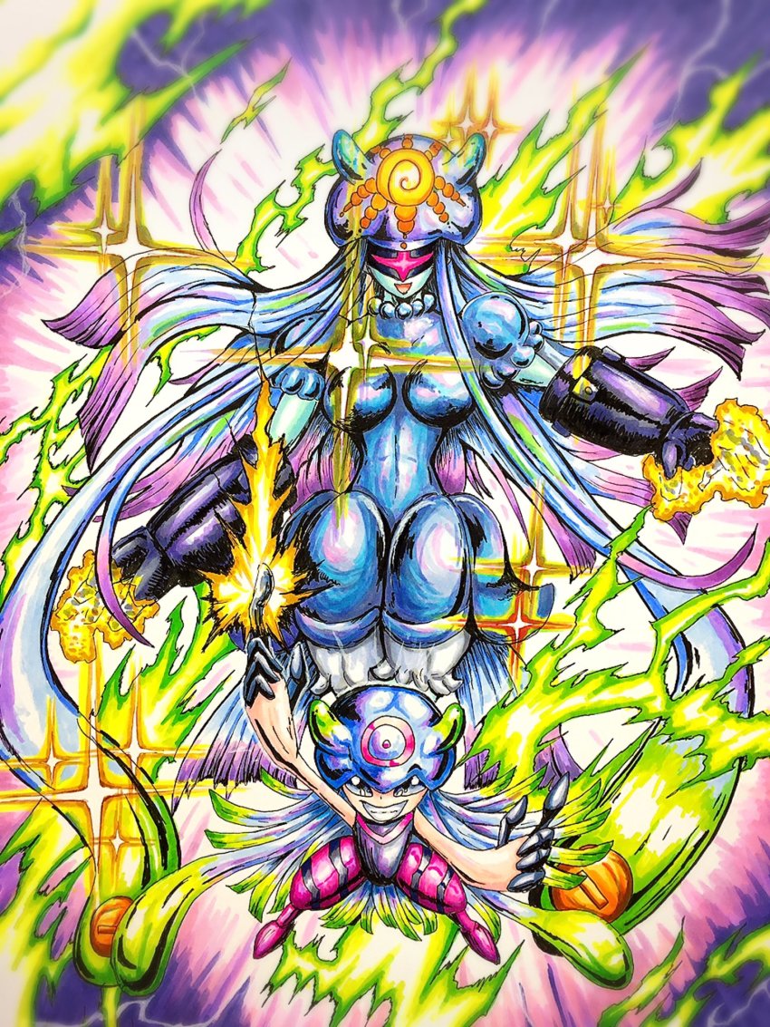 digimon, highres, jellyfish, jellyfish_girl, jellymon, monster_girl, tentacle_hair, tentacles