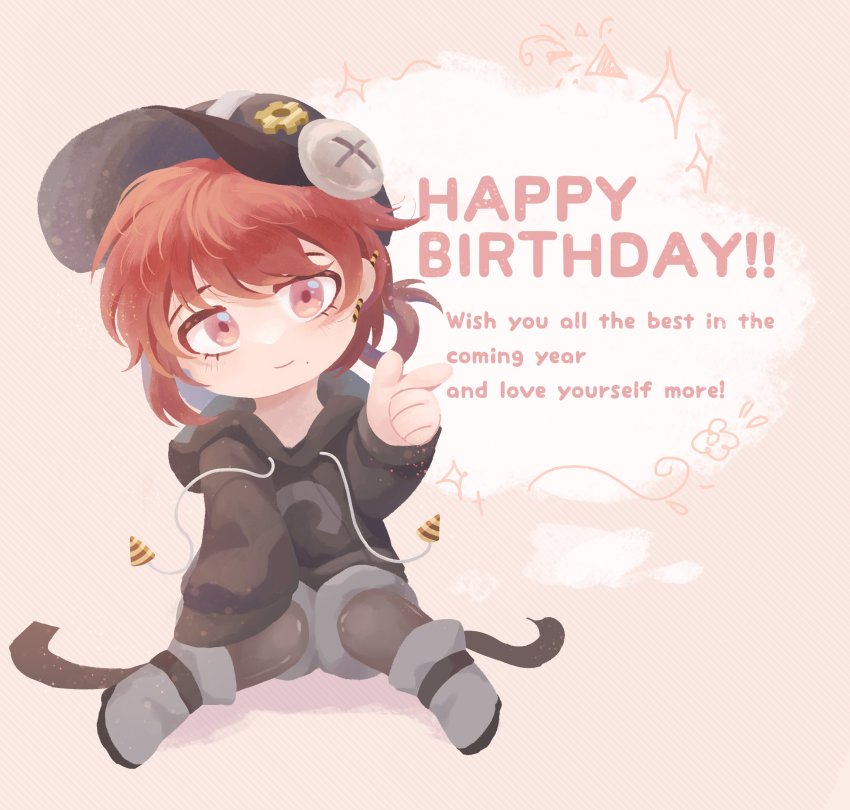 1girl, black_hat, black_hoodie, black_pantyhose, boots, newsboy_cap, chibi, closed_mouth