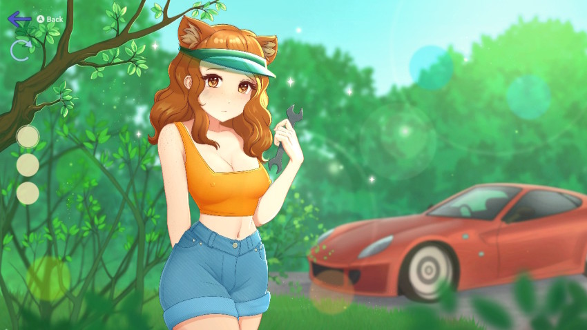 1girl, animal_ears, artist_request, blush, brown_eyes, brown_hair, car, cat_ears