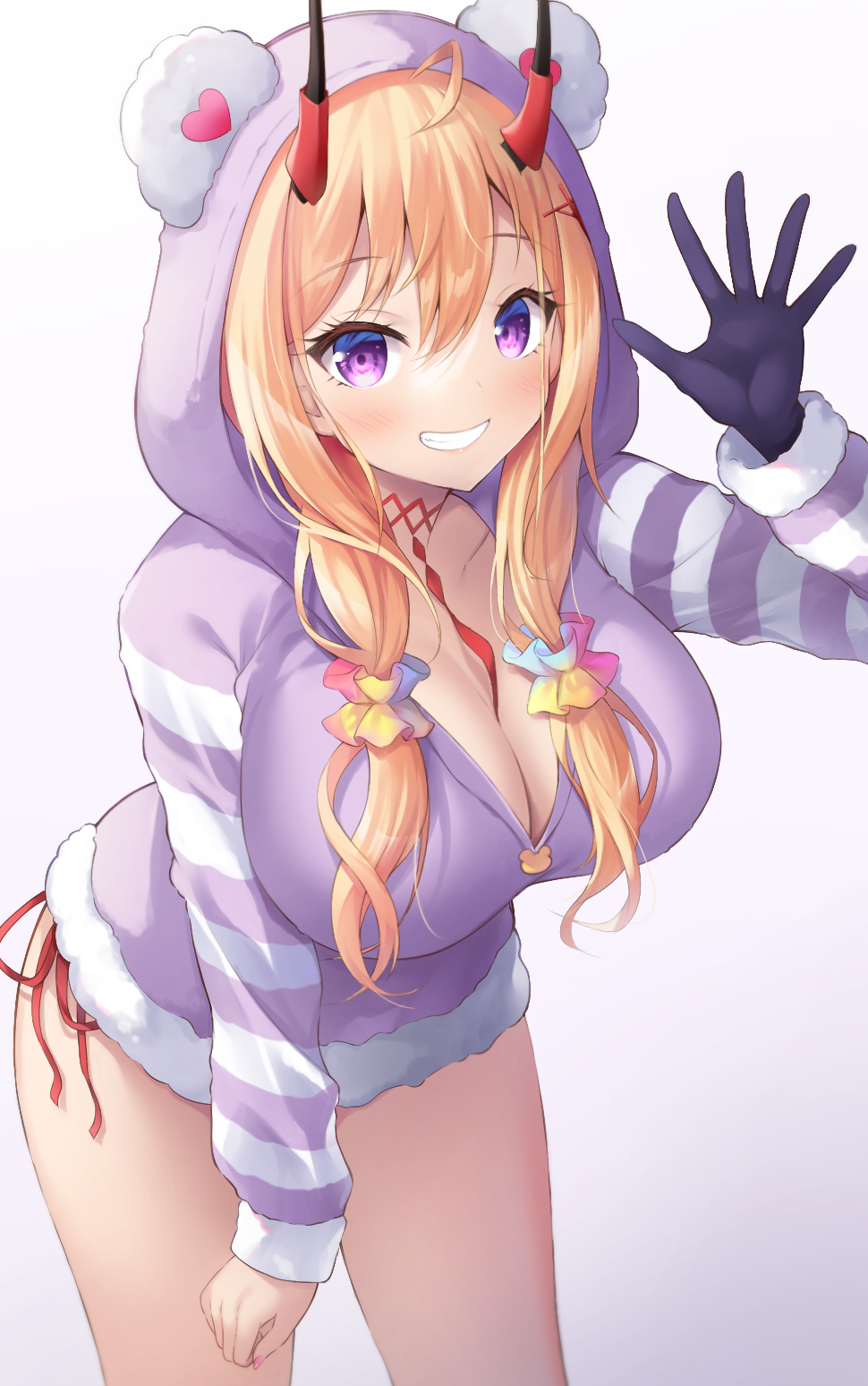 1girl, arm_up, azur_lane, black_gloves, blonde_hair, breasts, choker, cleavage