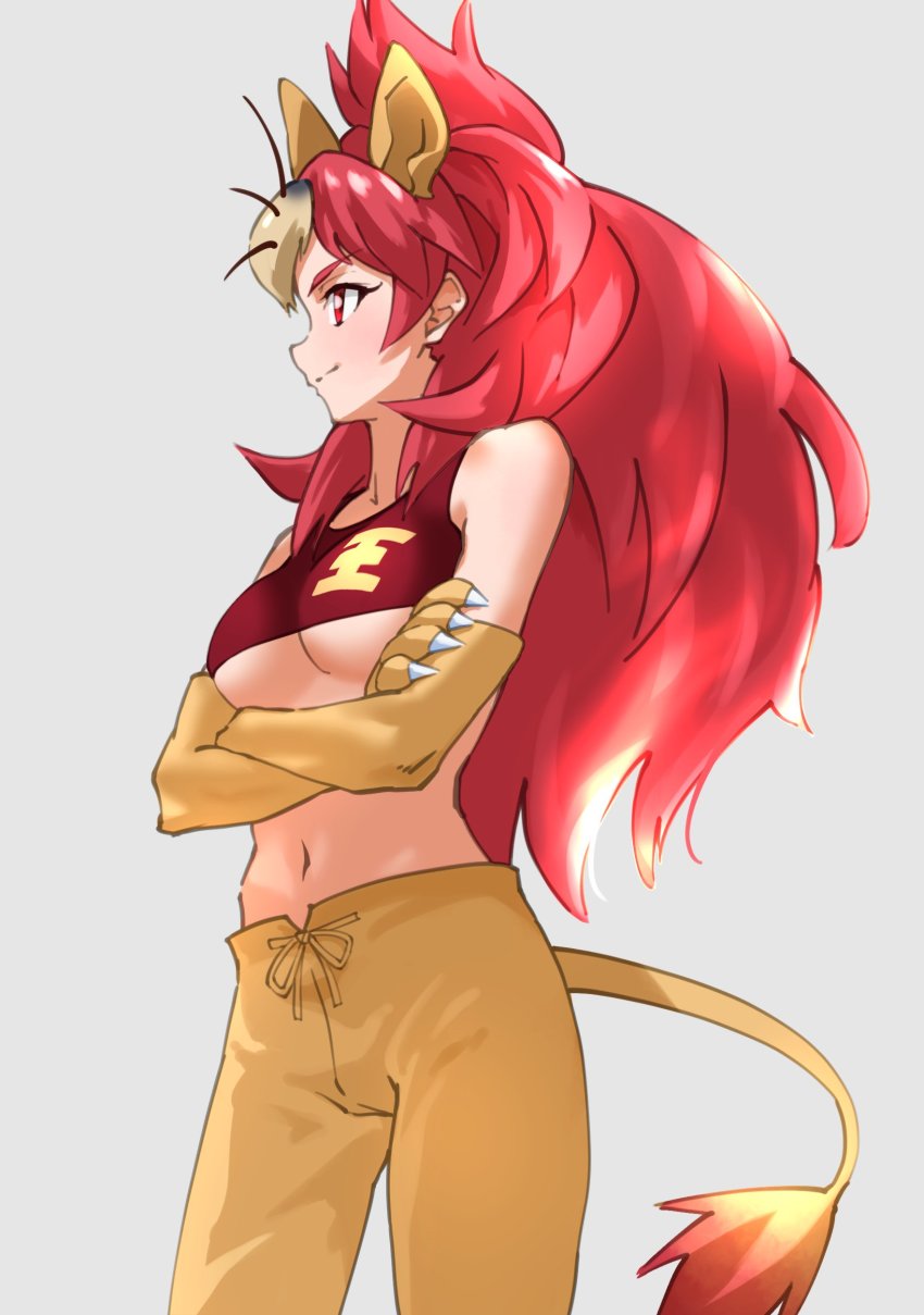 1girl, absurdres, animal_ears, arms_under_breasts, bare_shoulders, breasts, commentary, crop_top