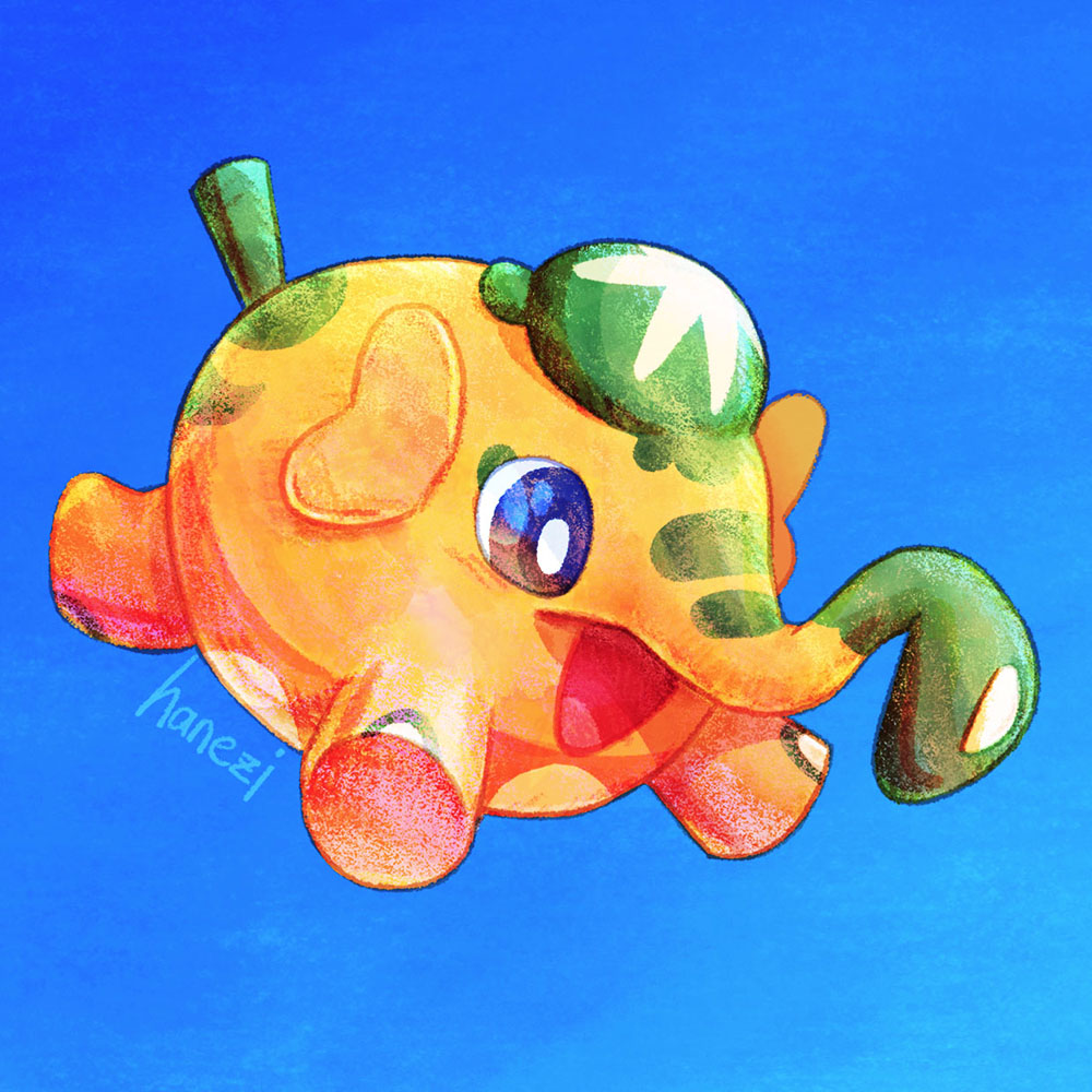 :d, blue_background, bright_pupils, commentary_request, cufant, devil_uo, full_body, gen_8_pokemon