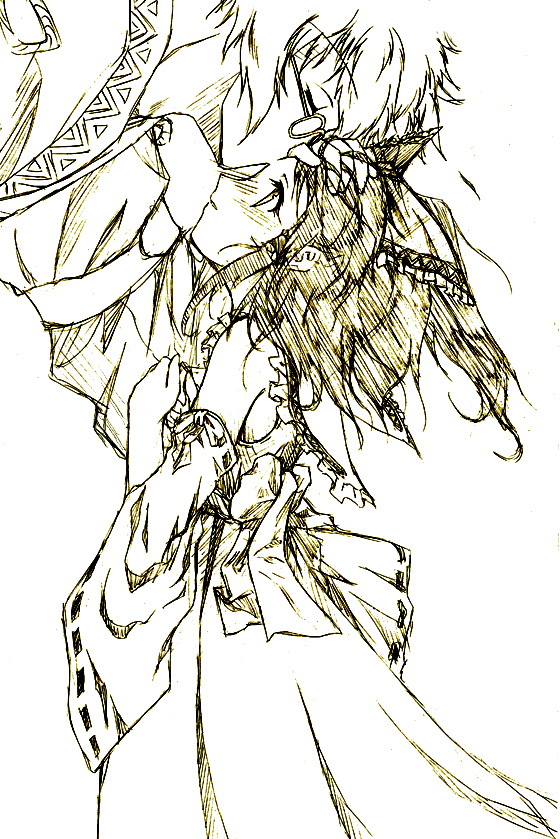 1boy, 1girl, bad_id, bad_pixiv_id, blush, bow, brown_theme, couple