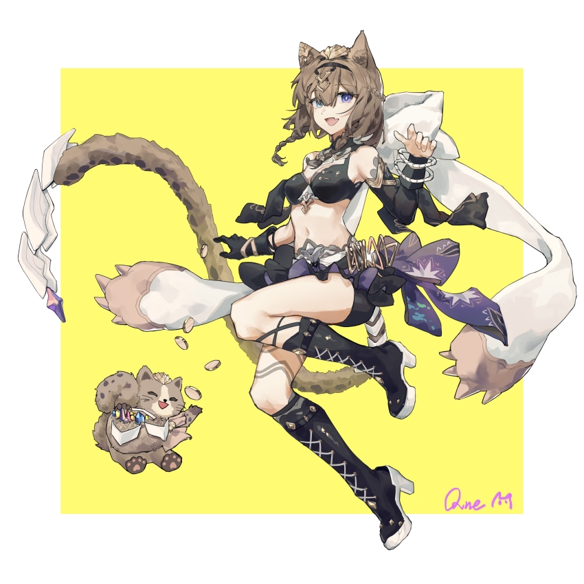 1girl, :d, absurdres, animal_ears, bad_id, bad_lofter_id, bikini, bikini_top_only