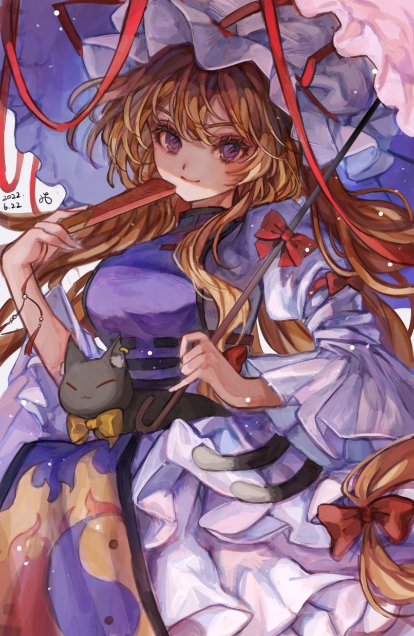 1girl, animal, animal_on_lap, bad_id, bad_twitter_id, bow, bowtie, cat