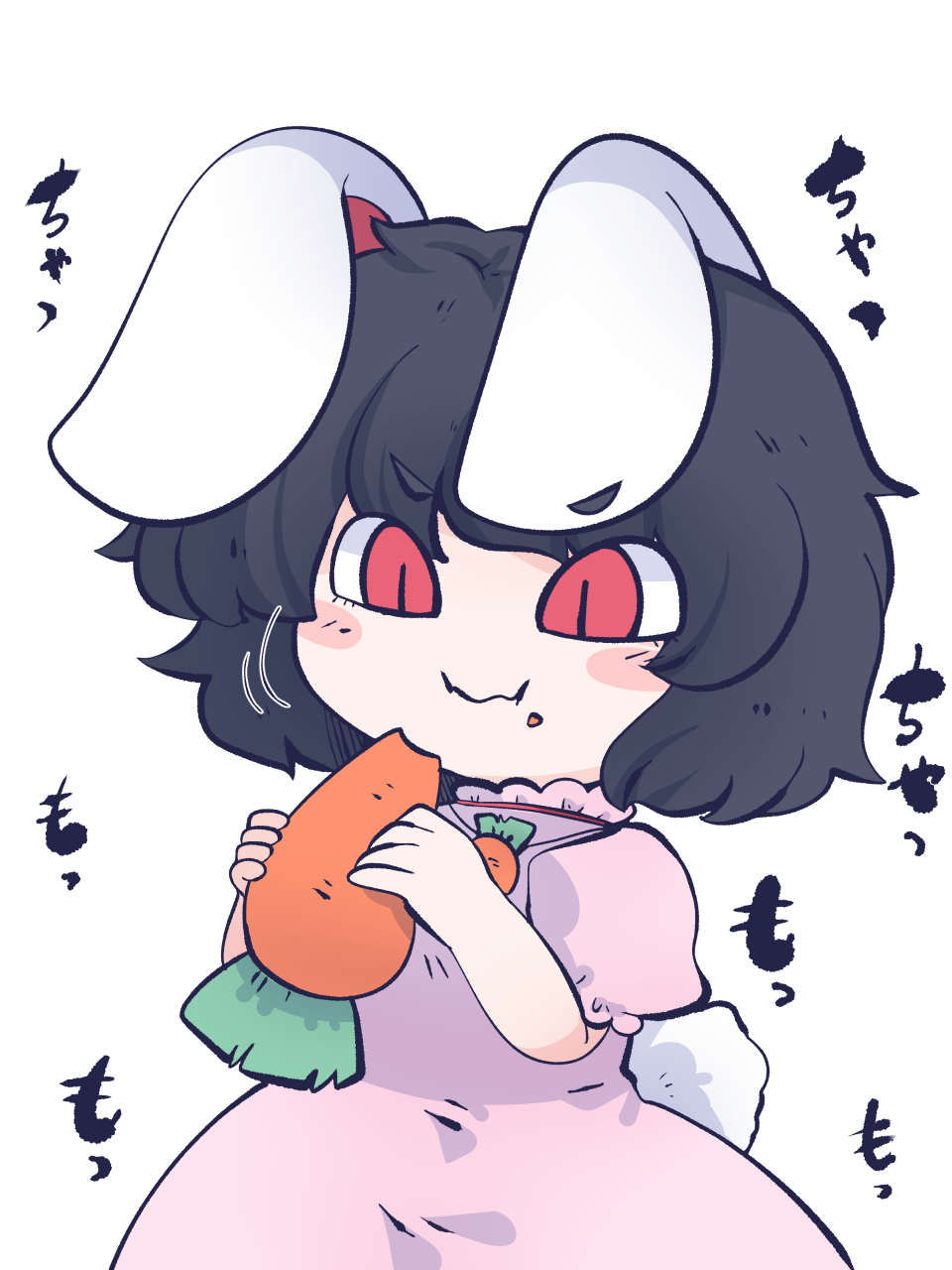 1girl, animal_ears, black_hair, blush_stickers, carrot, chahan_(fried_rice0614), closed_mouth, dress